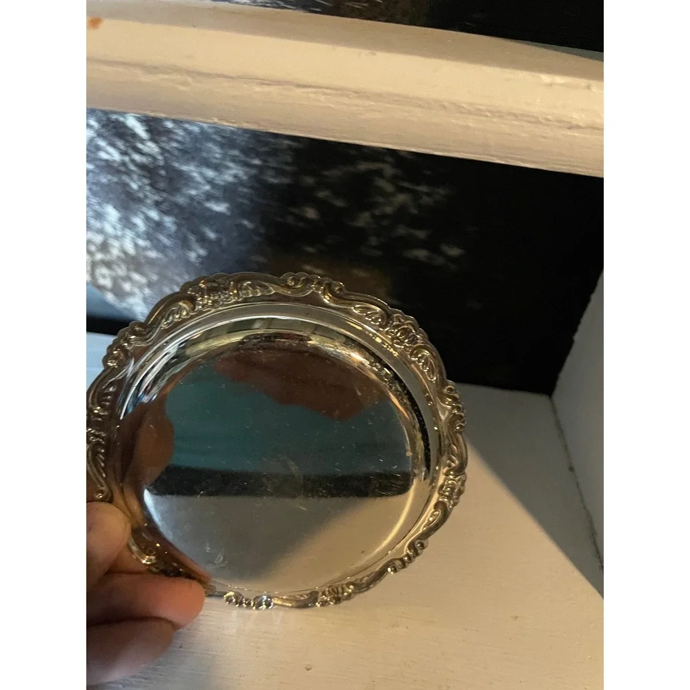 Vintage Ornate Silver Plated‎ Coaster Small Plate Drink Coaster